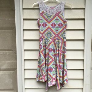Wonder Nation Dress Girls XL Geometric Stretch Lace Sleeveless Handkerchief Hem